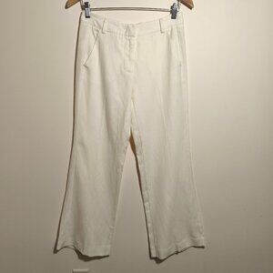 y2k Sisley Italian Linen Blend Low Rise Trousers sz 4 Ivory Office Siren Coastal